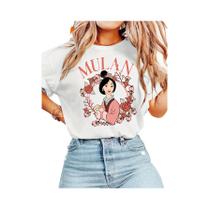 Camiseta Unissex Oversized Disney Mulan Espada Flor De Cerejeira Vintage Algodão Manga Curta