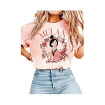 Camiseta Unissex Oversized Disney Mulan Espada Flor De Cerejeira Vintage Algodão Manga Curta