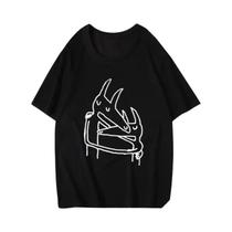 Camiseta Unissex Preta De Manga Comprida Com Gola Redonda, Design De Encosto De Cabeça De Banda