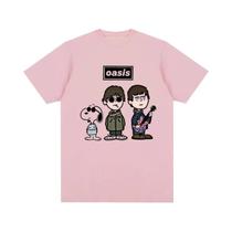Camiseta Unissex Retrô Punk Rock Snoopy Manga Curta 2025 OASIS Desenhos Animados Europeu Americano