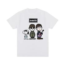 Camiseta Unissex Retrô Punk Rock Snoopy Manga Curta 2025 OASIS Desenhos Animados Europeu Americano
