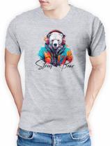 Camiseta Unissex Street Bear 100% Algodão Alta Qualidade Desenho Urso com Fone