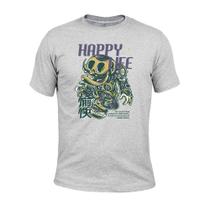 Camiseta Unissex Tecido Macio Estampada Happy life