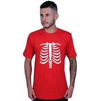 Camiseta Unissex Tradicional Halloween Dia das Bruxas Esqueleto Caveira