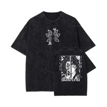 Camiseta Unissex Vintage Demon Slayer Tsugikuni Yoriichi Kokushibo De Algodão Lavado Para O Verão,