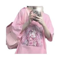 Camiseta Unissex Y2K Anime Kawaii Oversized Casual De Verão Punk Com Decote Redondo E Mangas Curtas