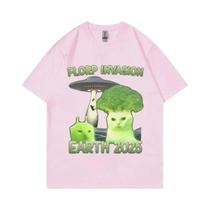 Camiseta Unissex Y2K Florp Invasion Alien Brainrot Cat Funny Meme De Manga Curta Casual Fashion