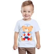 Camiseta Ursinho Marinheiro Camisa Personalizada Blusa Infantil e Juvenil Algodão com Poliéster