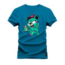 Camiseta Urso Louco Estampada Algodão Confortável 30.1 Penteada