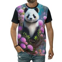Camiseta Urso Panda-gigante Animal Mamífero Rosas Flores Camiseta Urso Panda-gigante Animal Mamífero Rosas Flores