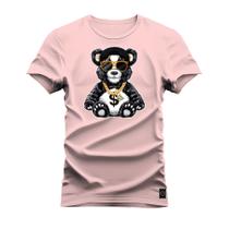 Camiseta Urso Sifrão Estampada Algodão Confortável 30.1 Penteada