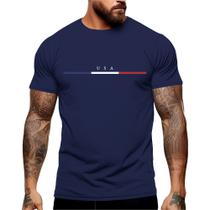 Camiseta USA Bandeira Cores Manga Curta Gola Redonda Shopping Academia Lazer 100% Algodão