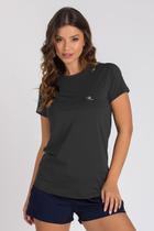 Camiseta UV DRY Raglan Manga Curta Feminina Chumbo Camiseta UV DRY Raglan Manga Curta Feminina Chumbo