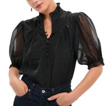 Camiseta VAOYIU Selena com gola folhada e manga folhada para mulheres