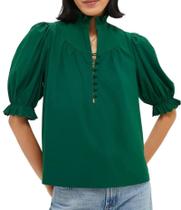 Camiseta VAOYIU Selena com gola folhada e manga folhada para mulheres