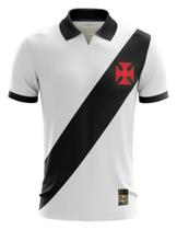 Camiseta Vasco da Gama Polo Paris Braziline Branca Preta Licenciada