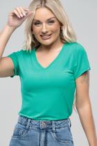 Camiseta - Verde Básica Decote Em V