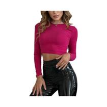Camiseta Verde Com Gola Canelada, Ajuste Slim, Manga Longa Para Mulheres, Top Cropped Sexy Em Malha,