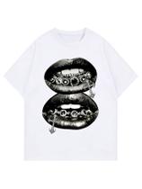 Camiseta Verdusa Graphic Lips Print dos anos 2000 Feminina branca
