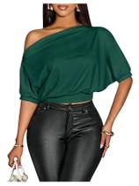 Camiseta Verdusa Off The Shoulder verde assimétrica para mulheres