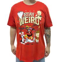 Camiseta Vermelha Looney Tunes - Stay Weird - Tamanho M - Clube Comix - Piticas