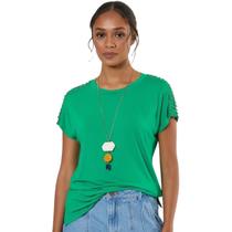 Camiseta Vih Triny Feminina Preta com Detalhe em Renda e Pérolas nas Mangas Conforto e Estilo Camiseta Vih Triny Feminina Preta com Detalhe em Renda e Pérolas nas Mangas Conforto e Estilo