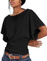 Camiseta Vimida Boat Neck Batwing Feminina preta tamanho GG