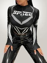 Camiseta Vintage De Manga Longa Com Zíper Y2K Preta, Estilo Casual Esportivo Para Mulheres, Blusa De