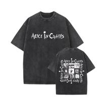 Camiseta Vintage Masculina Alice in Chains Rock Band Y2K Com Mangas Curtas E Gola Redonda