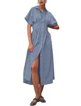 Camiseta Yeokou Summer Casual para mulheres, azul e cinza, tamanho L Camiseta Yeokou Summer Casual para mulheres, azul e cinza, tamanho L