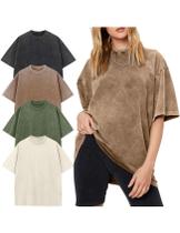 Camiseta Yimoon Acid Wash Oversize 100% algodão para mulheres