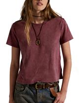Camiseta Yozazzy vintage lavada e cortada para mulheres vermelha Camiseta Yozazzy vintage lavada e cortada para mulheres vermelha
