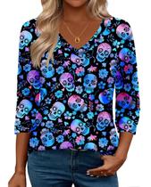 Camiseta Zeagoo feminina de Halloween, manga 3/4, camisetas casuais de outono