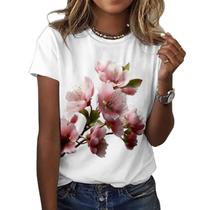 Camiseta ZOCANIA com estampa floral feminina, mistura de algodão Camiseta ZOCANIA com estampa floral feminina, mistura de algodão