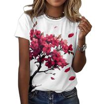 Camiseta ZOCANIA Graphic Tees para mulheres com estampa floral de algodão Camiseta ZOCANIA Graphic Tees para mulheres com estampa floral de algodão