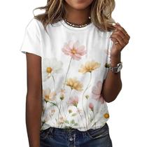Camiseta ZOCANIA Graphic Tees para mulheres com estampa floral de algodão Camiseta ZOCANIA Graphic Tees para mulheres com estampa floral de algodão