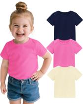 Camiseta ZUEMET para bebês e meninas de manga curta, pacote com 3, 95% algodão, 2T Camiseta ZUEMET para bebês e meninas de manga curta, pacote com 3, 95% algodão, 2T