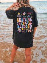 Camisetas Casuais De Algodão Para Mulheres No Verão Com Estampa Grateful Thankful Blessed, Modelagem