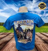 Camisetas Country Muladeiro e Cavalgada Fio 30.1 Penteado 100% Algodão Alta Qualidade Azul Claro