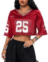 Camisetas Crop Top SOLY HUX para mulheres Y2k Red G-Small Camisetas Crop Top SOLY HUX para mulheres Y2k Red G-Small