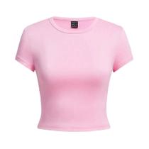 Camisetas Cropped Femininas Y2K De Algodão Sólido Com Manga Curta E Alta Elasticidade, T-Shirt