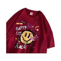 Camisetas De Algodão Femininas De Verão Com Estampa Divertida De Graffiti E Rosto Sorridente, Estilo