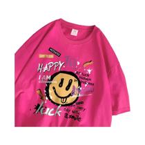 Camisetas De Algodão Femininas De Verão Com Estampa Divertida De Graffiti E Rosto Sorridente,