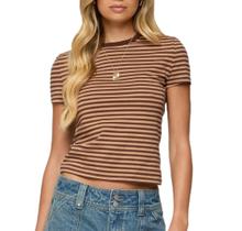 Camisetas de bebê Crop Top Meiweileya Y2k para mulheres listradas de café GG Camisetas de bebê Crop Top Meiweileya Y2k para mulheres listradas de café GG