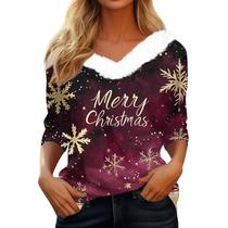 Camisetas de Natal COTECRAM 2024 Engraçadas com decote em V de Natal impresso em 3D