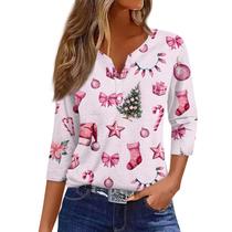 Camisetas de Natal COTECRAM femininas com estampa de Natal H rosa XXL