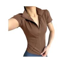 Camisetas De Yoga Femininas De Secagem Rápida, Modeladoras, De Cintura Alta, Com Gola Alta E Zíper