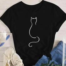 Camisetas Engraçadas de Gato - Tops Femininos para o Verão