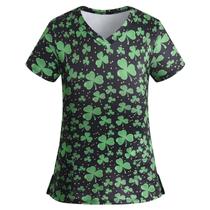 Camisetas esfoliantes do Dia de São Patrício para mulheres com decote em V e manga curta Camisetas esfoliantes do Dia de São Patrício para mulheres com decote em V e manga curta