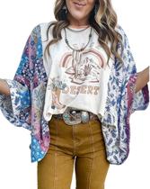 Camisetas estampadas Pinclodly para mulheres, boho, manga 3/4, florais